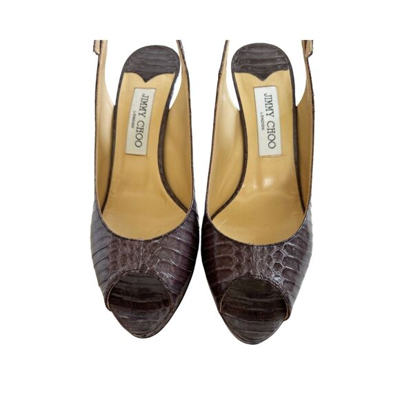 Jimmy Choo Purple-Brown Python Embossed Peep-Toe Stiletto Size 39/8.5 - Picture 7 of 8